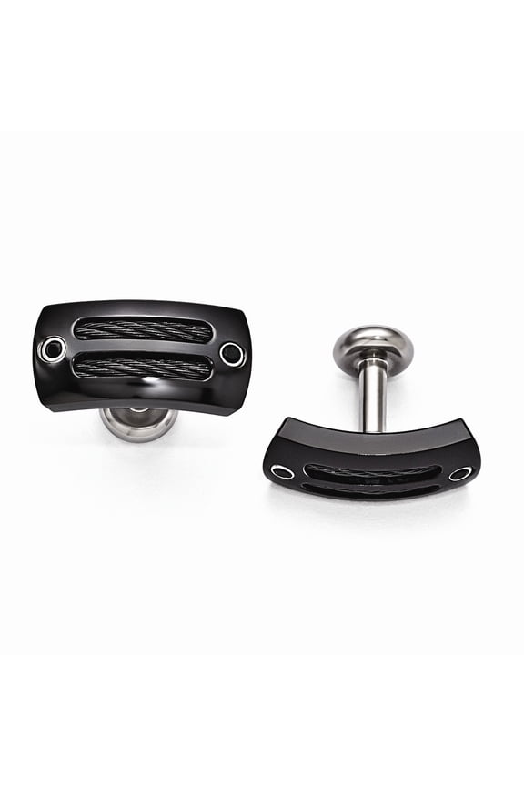 Grey Titanium Edward Mirell Black Ti Cable and Black Spinel w/ Silver Bezel Cuff Links
