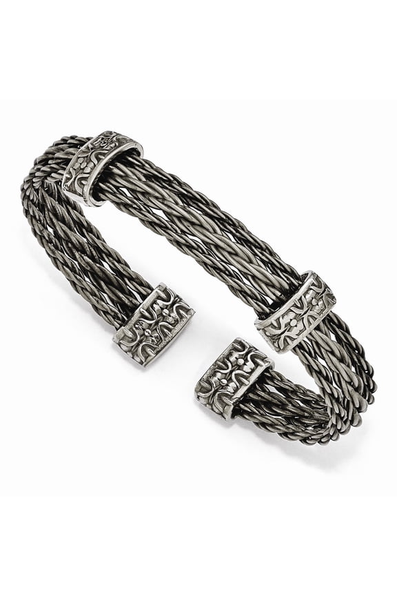 Finest Gold Edward Mirell Titanium Brushed Cable with Cast Titanium Accent Cuff Bracelet