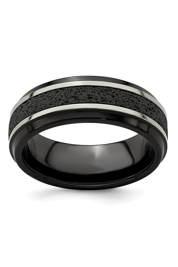 Grey Titanium Ring Band Black Concrete Step Down Closed Back Standard
