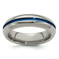 thumbnail image 1 of Grey Titanium Ring Band Blue Rounded Closed Back Comfort Grooved, 1 of 2