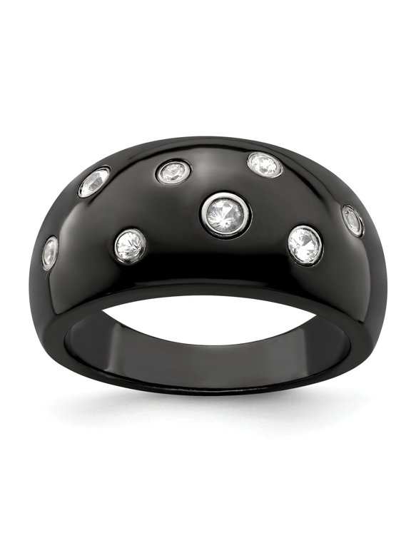 Grey Titanium Ring Band Gemstone Sapphire (Colors) Round White