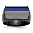 thumbnail image 1 of Grey Titanium Ring Band Men's Black Ti Polished Blue Anodized Stripe, 1 of 6