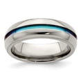 thumbnail image 1 of Grey Titanium Ring Band Multi-colored Rounded Closed Back Comfort Grooved, 1 of 2