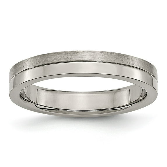 Grey Titanium Ring Band Wedding 4mm Brushed & Polished