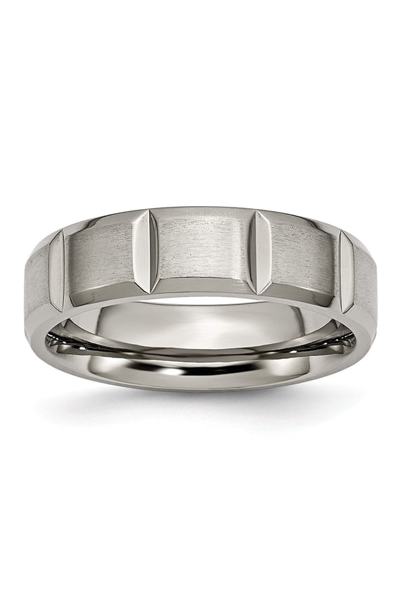 Grey Titanium Ring Band Wedding 6mm Grooved Satin and Polished