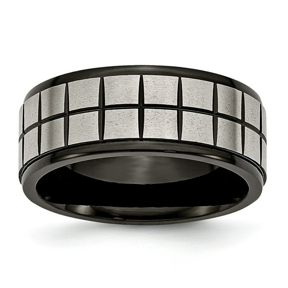 Grey Titanium Ring Band Wedding 9mm Black IP-plated Brushed & Polished