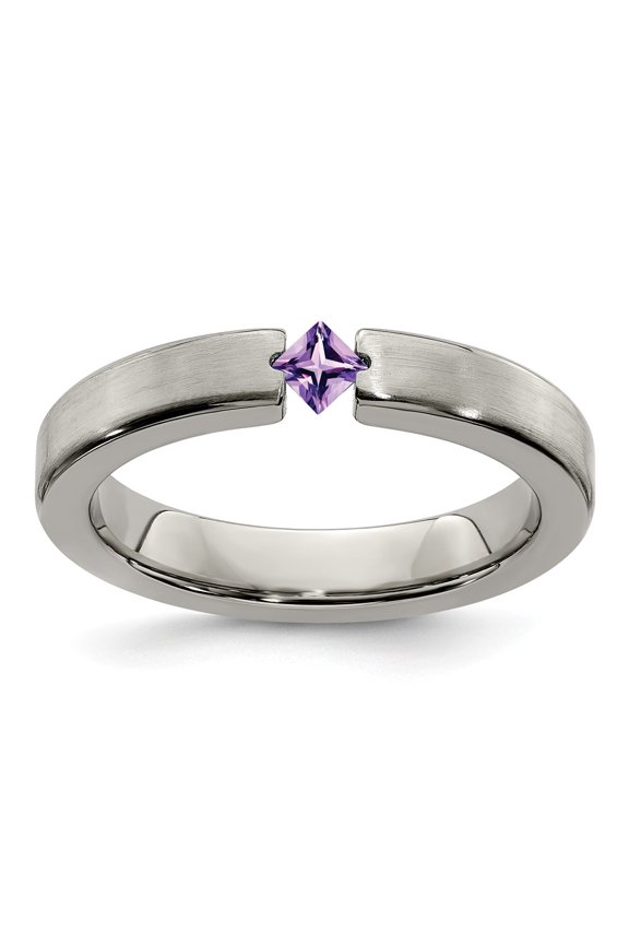 Grey Titanium Ring Band Wedding Amethyst Purple Edward Mirell Satin 4mm