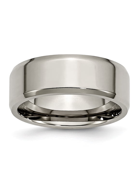 Grey Titanium Ring Band Wedding Beveled Comfort Edge 8mm Polished