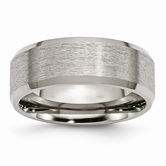 Grey Titanium Ring Band Wedding Beveled Comfort Edge 8mm Satin and Brushed