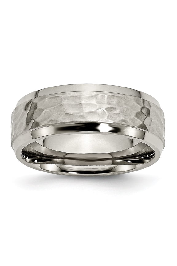 Grey Titanium Ring Band Wedding Beveled Comfort Hammered