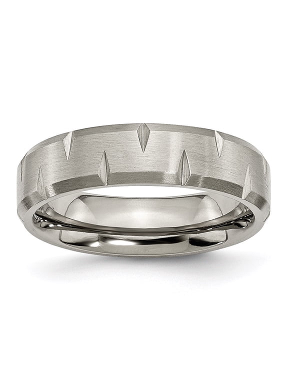Grey Titanium Ring Band Wedding Beveled Edge Notched 6mm Brushed