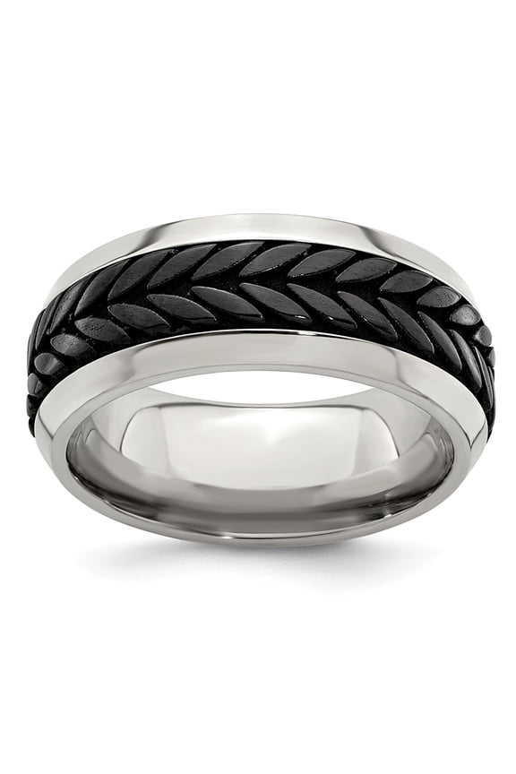 Grey Titanium Ring Band Wedding Beveled Standard Edward Mirell Stainless Steel & Black Ti Casted 9mm