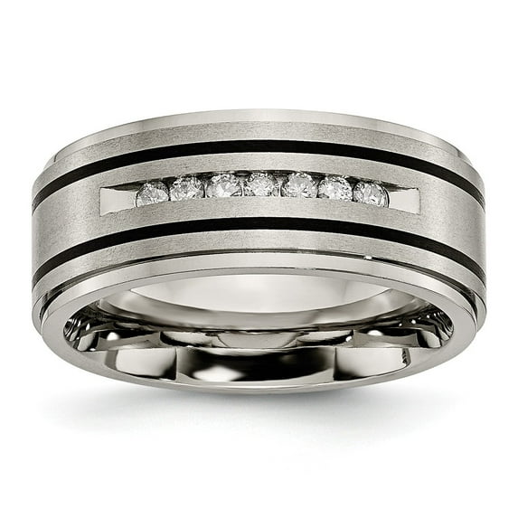Grey Titanium Ring Band Wedding Black Diamond Round