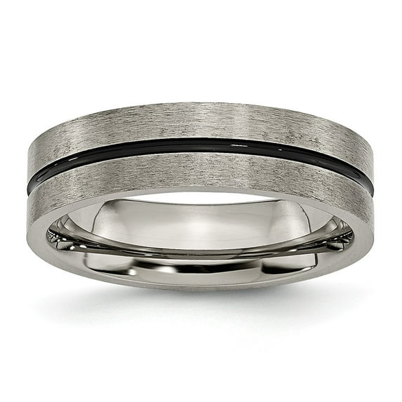 Grey Titanium Ring Band Wedding Black Enamel 6mm Brushed