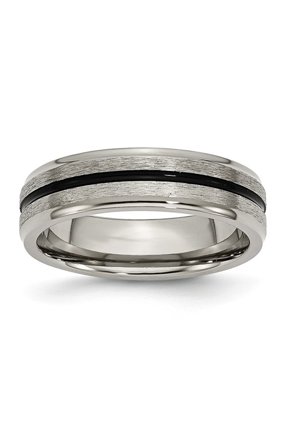 Grey Titanium Ring Band Wedding Black Enamel 6mm Satin and Polished