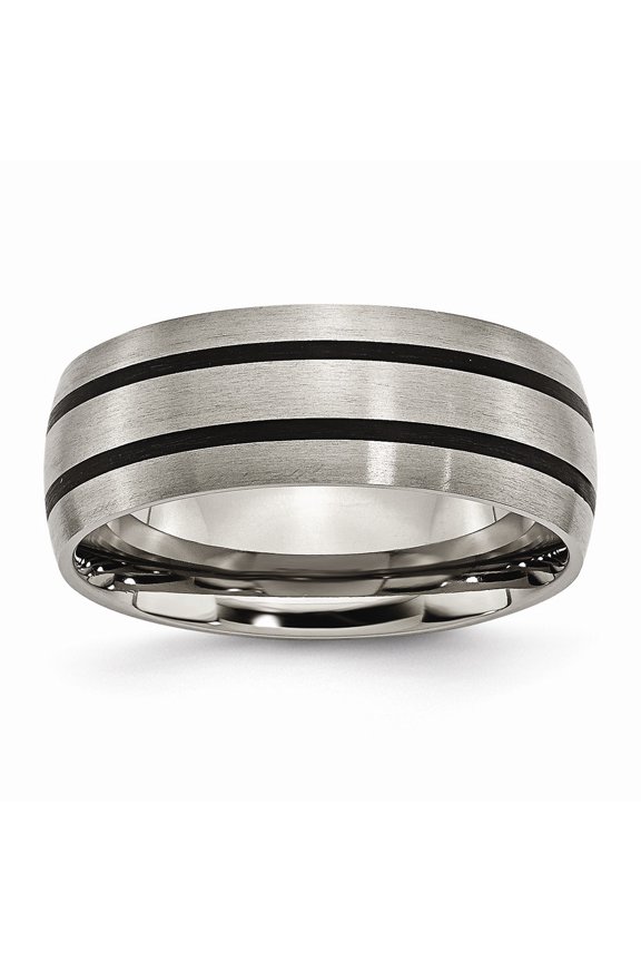 Grey Titanium Ring Band Wedding Black Enameled 8mm Satin