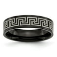 thumbnail image 1 of Grey Titanium Ring Band Wedding Black IP-plated Greek Key Laser Etched 6mm Brushed Polished, 1 of 6