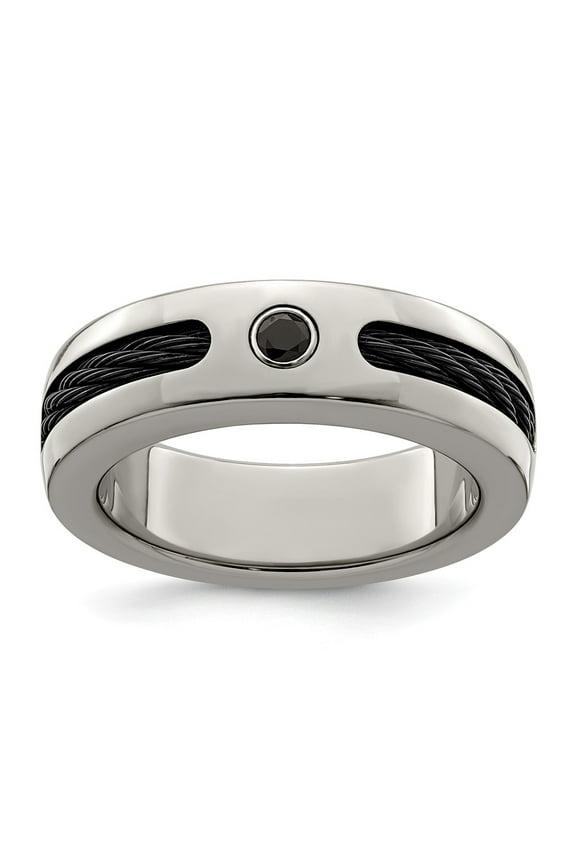 Grey Titanium Ring Band Wedding Black Spinel Round