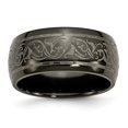 thumbnail image 1 of Grey Titanium Ring Band Wedding Black Ti Domed Lasered Pattern 10mm, 1 of 6