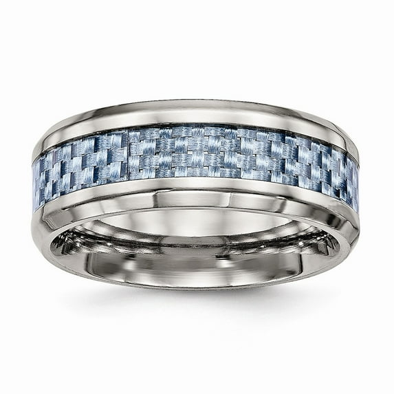 Grey Titanium Ring Band Wedding Blue Carbon Fiber Comfort