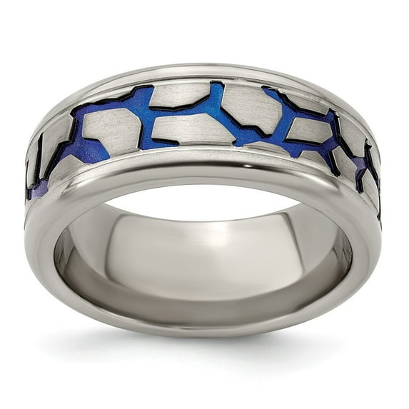 Grey Titanium Ring Band Wedding Blue Edward Mirell Anodized Brushed & Polished 9mm