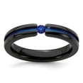thumbnail image 1 of Grey Titanium Ring Band Wedding Blue Grooved Sapphire Round, 1 of 7