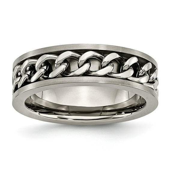 Grey Titanium Ring Band Wedding Chain Comfort 7mm Inlay Brushed