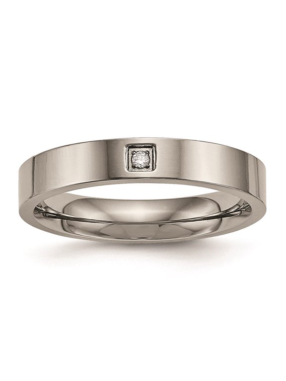 Grey Titanium Ring Band Wedding Comfort Cubic Zirconia CZ