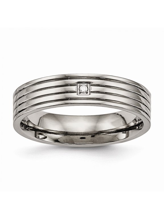 Grey Titanium Ring Band Wedding Comfort Cubic Zirconia CZ