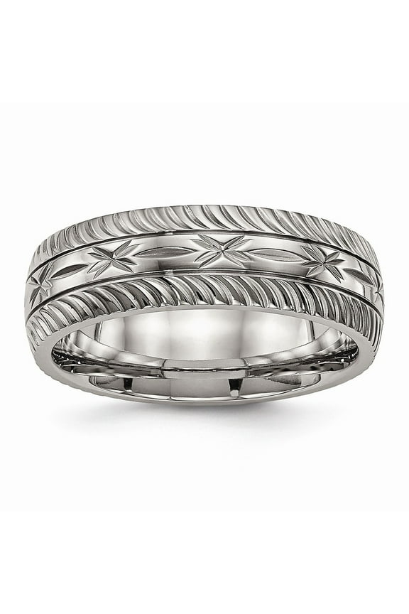 Grey Titanium Ring Band Wedding Comfort Polished diamond-cut