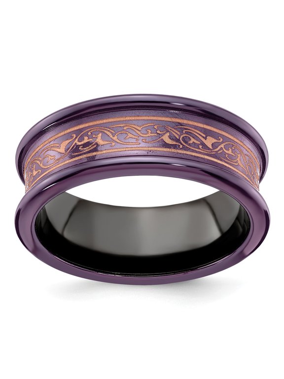 Grey Titanium Ring Band Wedding Copper Tone Concaved
