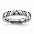 thumbnail image 1 of Grey Titanium Ring Band Wedding Cubic Zirconia CZ Polished Criss Cross Grooved, 1 of 6