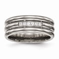 thumbnail image 1 of Grey Titanium Ring Band Wedding Cubic Zirconia CZ Polished Grooved, 1 of 7