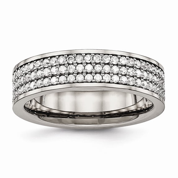 Grey Titanium Ring Band Wedding Cubic Zirconia CZ Polished with