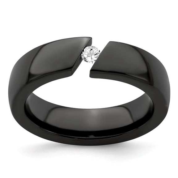 Grey Titanium Ring Band Wedding Diamond Round Edward Mirell Black Ti .10ct 6mm