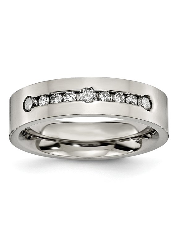 Grey Titanium Ring Band Wedding Diamond Round White