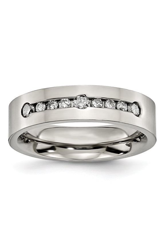 Grey Titanium Ring Band Wedding Diamond Round White