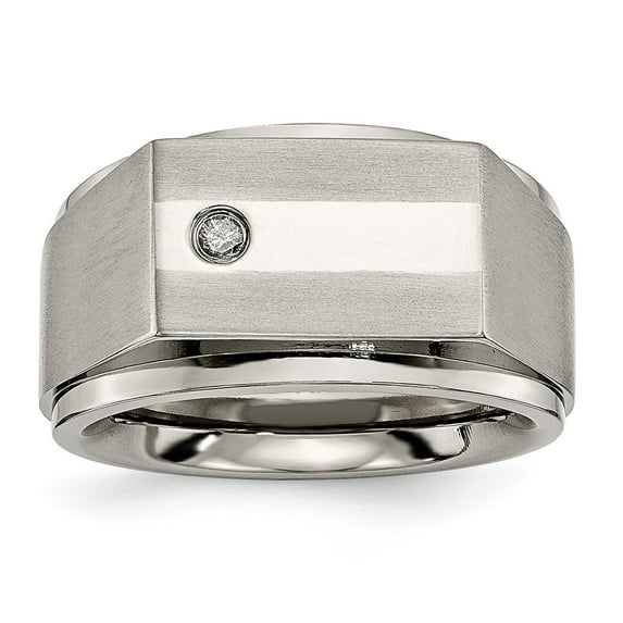 Grey Titanium Ring Band Wedding Diamond Satin & Polished