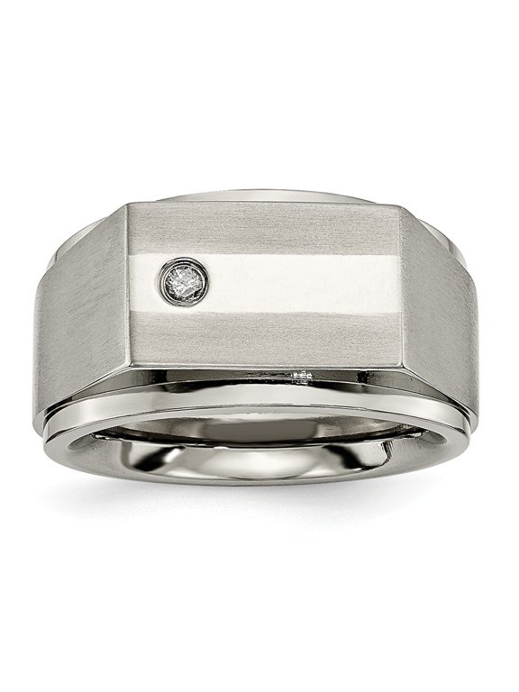 Grey Titanium Ring Band Wedding Diamond Satin & Polished