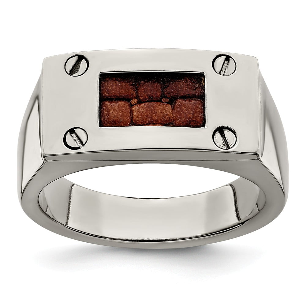 Grey Titanium Ring Band Wedding Edward Mirell Brown Leather Insert