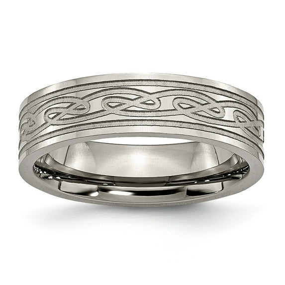 Grey Titanium Ring Band Wedding Flat Comfort Laser Etched Celtic Knot 6mm Polished