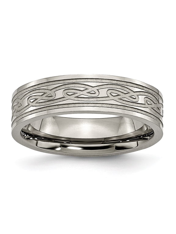 Grey Titanium Ring Band Wedding Flat Comfort Laser Etched Celtic Knot 6mm Polished
