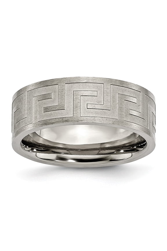 Grey Titanium Ring Band Wedding Greek Key 8mm Satin & Polished