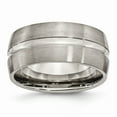 thumbnail image 1 of Grey Titanium Ring Band Wedding Grooved 10mm Brushed and Polished, 1 of 6