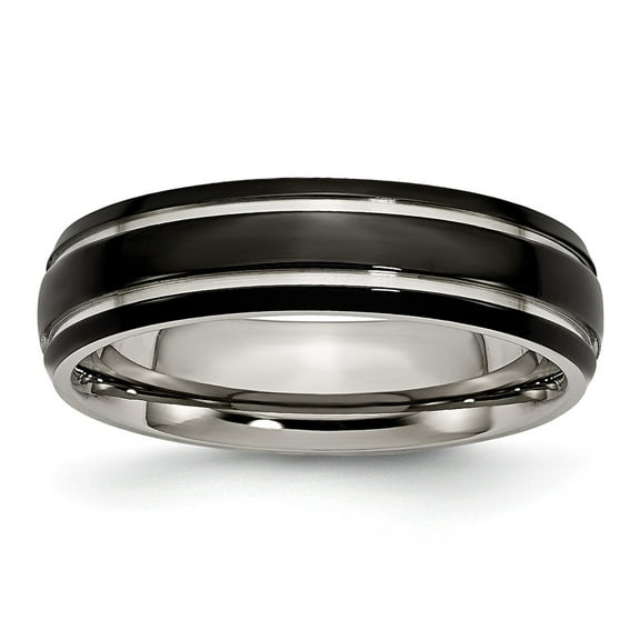 Grey Titanium Ring Band Wedding Grooved 6mm Black IP-plated Polished