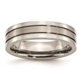 thumbnail image 1 of Grey Titanium Ring Band Wedding Grooved 6mm Brushed and Polished, 1 of 6