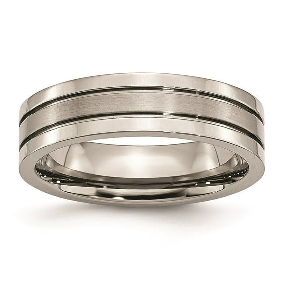 Grey Titanium Ring Band Wedding Grooved 6mm Brushed and Polished