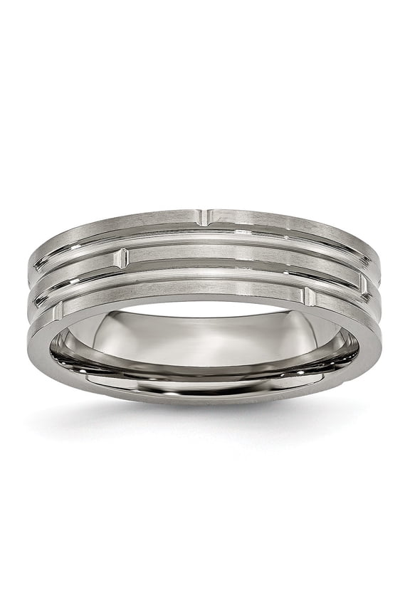 Grey Titanium Ring Band Wedding Grooved 6mm Polished and Satin