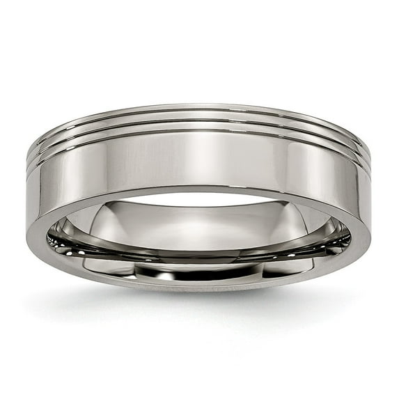 Grey Titanium Ring Band Wedding Grooved 6mm Polished