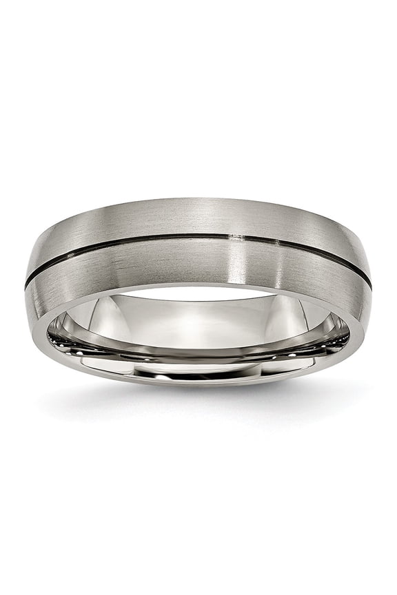 Grey Titanium Ring Band Wedding Grooved 6mm Satin
